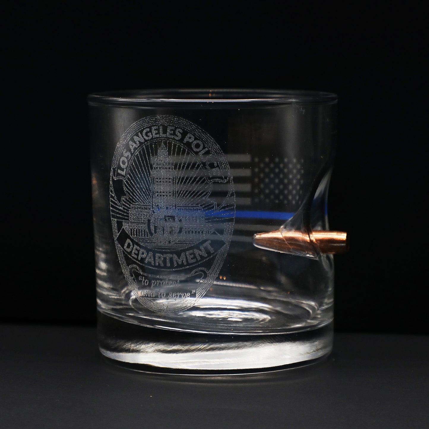 LAPD Badge/Thin Blue Line Etched 11 oz Glass