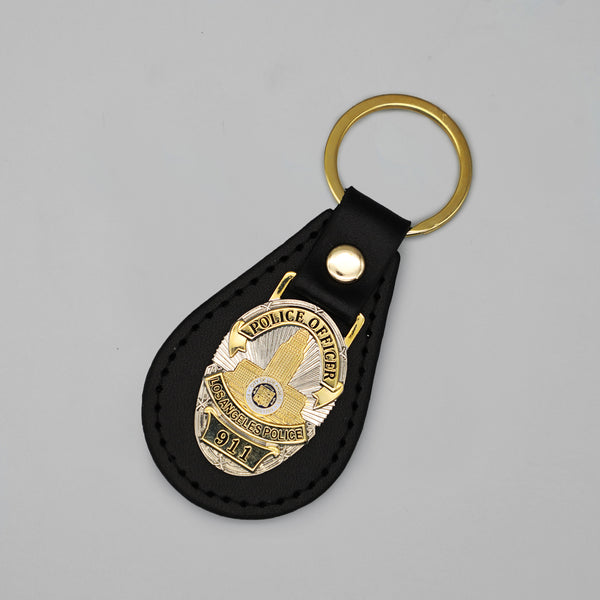 Leather Keychain Fob w/ LAPD Badge