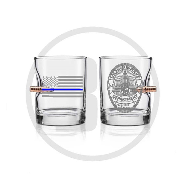 LAPD Badge/Thin Blue Line Etched 11 oz Glass